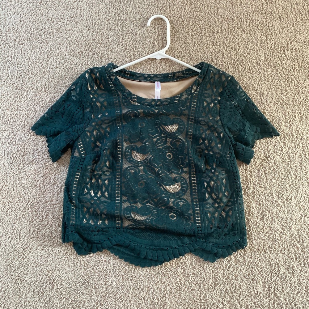 Green lace crop top